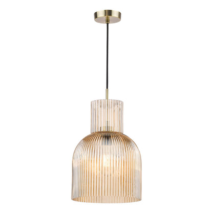 Bixby Amber Ribbed Glass & Brushed Bronze Pendant