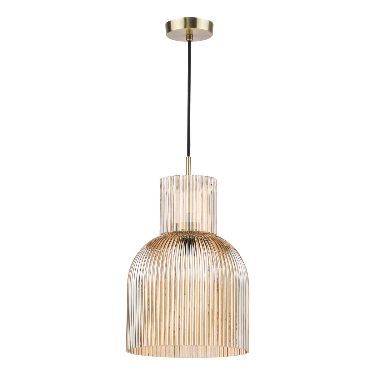 Bixby Amber Ribbed Glass & Brushed Bronze Pendant