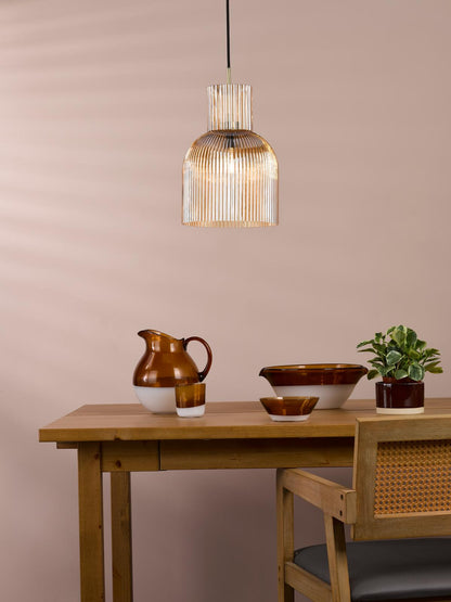 Bixby Amber Ribbed Glass & Brushed Bronze Pendant