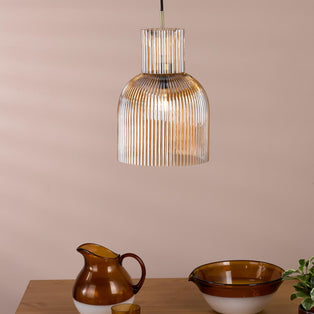 Bixby Amber Ribbed Glass & Brushed Bronze Pendant