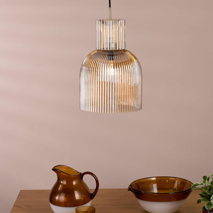 Bixby Amber Ribbed Glass & Brushed Bronze Pendant