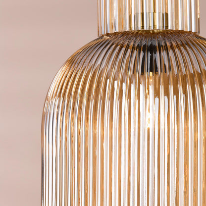 Bixby Amber Ribbed Glass & Brushed Bronze Pendant