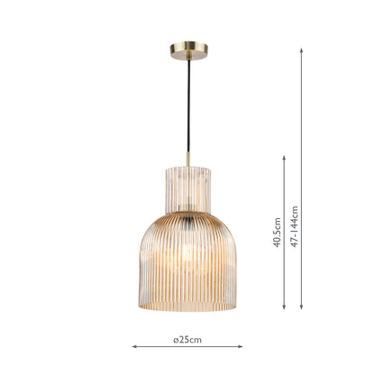 Bixby Amber Ribbed Glass & Brushed Bronze Pendant