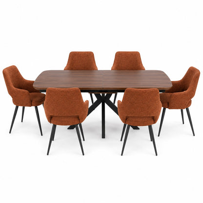 Boston 1400-1800mm Smoked Oak Table 6 Rust Ted Chairs