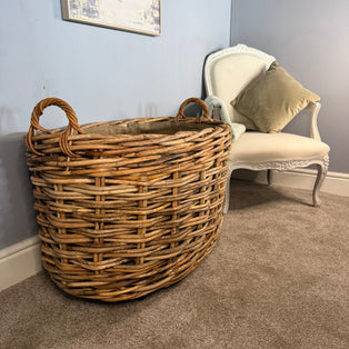 Wovenhill Bamboo Oval Log Basket with Wheels and Hoop Handles