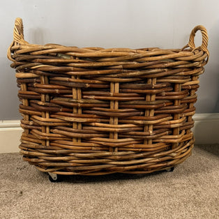 Wovenhill Bamboo Oval Log Basket with Wheels and Hoop Handles