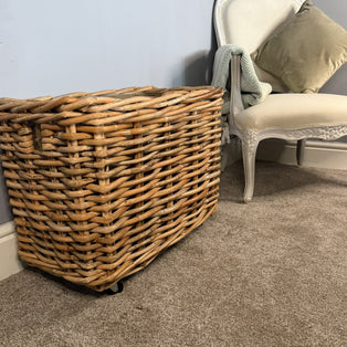 Wovenhill Bamboo Rattan Rectangular Storage Log Basket with Wheels