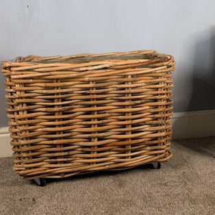 Wovenhill Bamboo Rattan Rectangular Storage Log Basket with Wheels