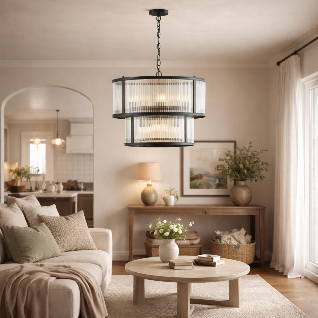 Bianka 6 Light Matte Black & Glass Pendant Ceiling Light
