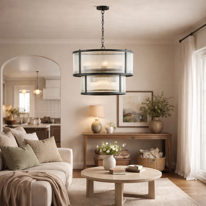 Bianka 6 Light Matte Black & Glass Pendant Ceiling Light