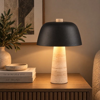 Timba Black & Travertine Table Lamp