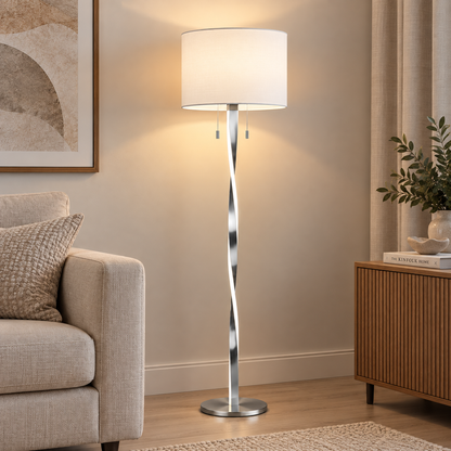 Nandor 2 Light Satin Nickel LED Floor Lamp