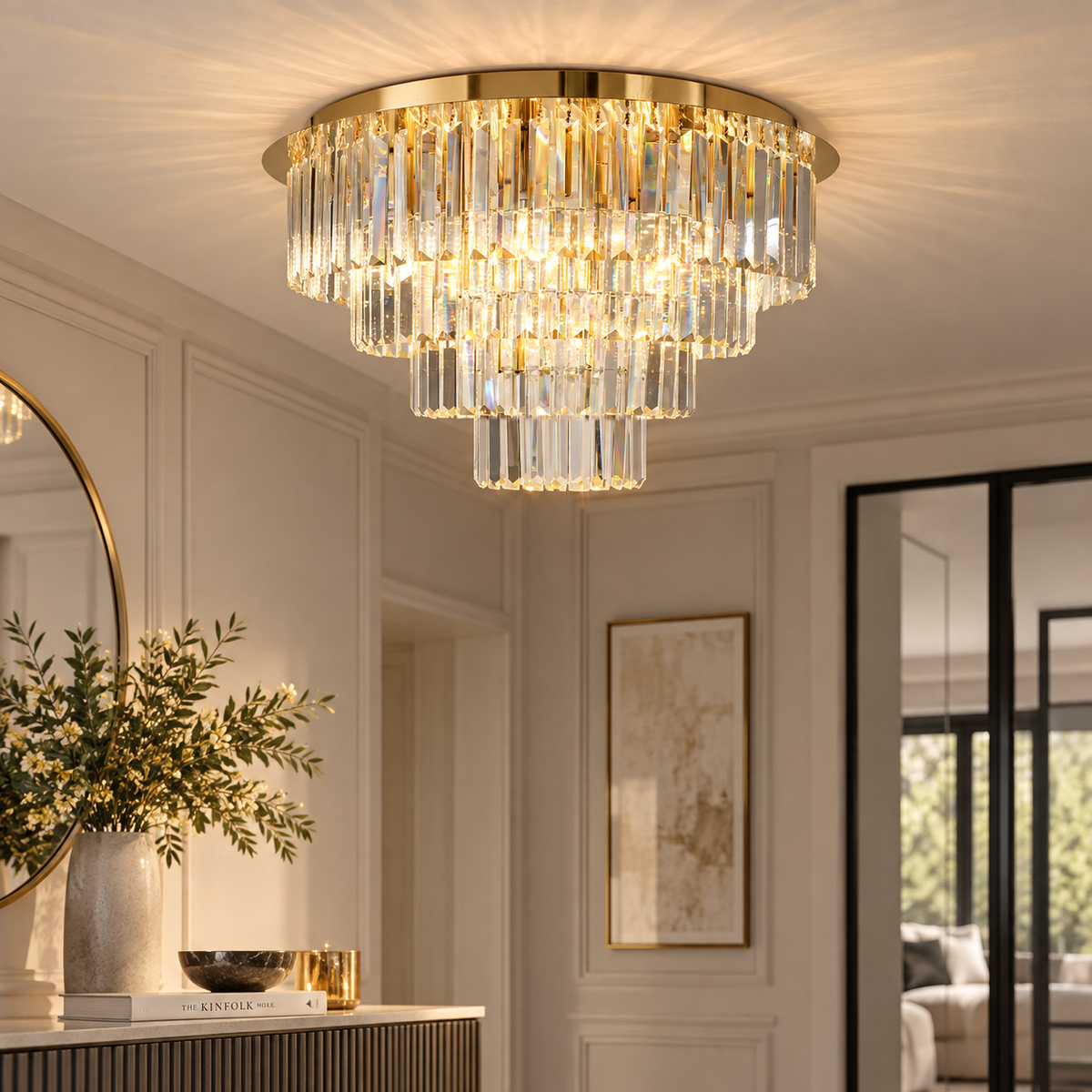 Milano Gold 9 Light Crystal Ceiling Light 60cm