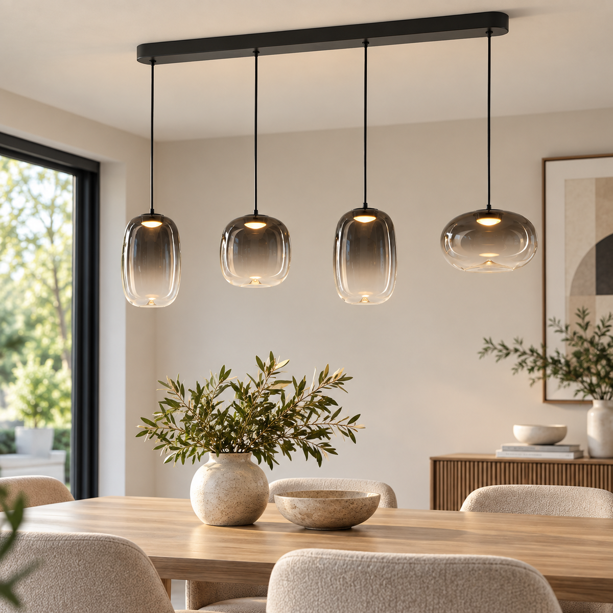 Vaso Black 4 Light Glass Pendant Bar