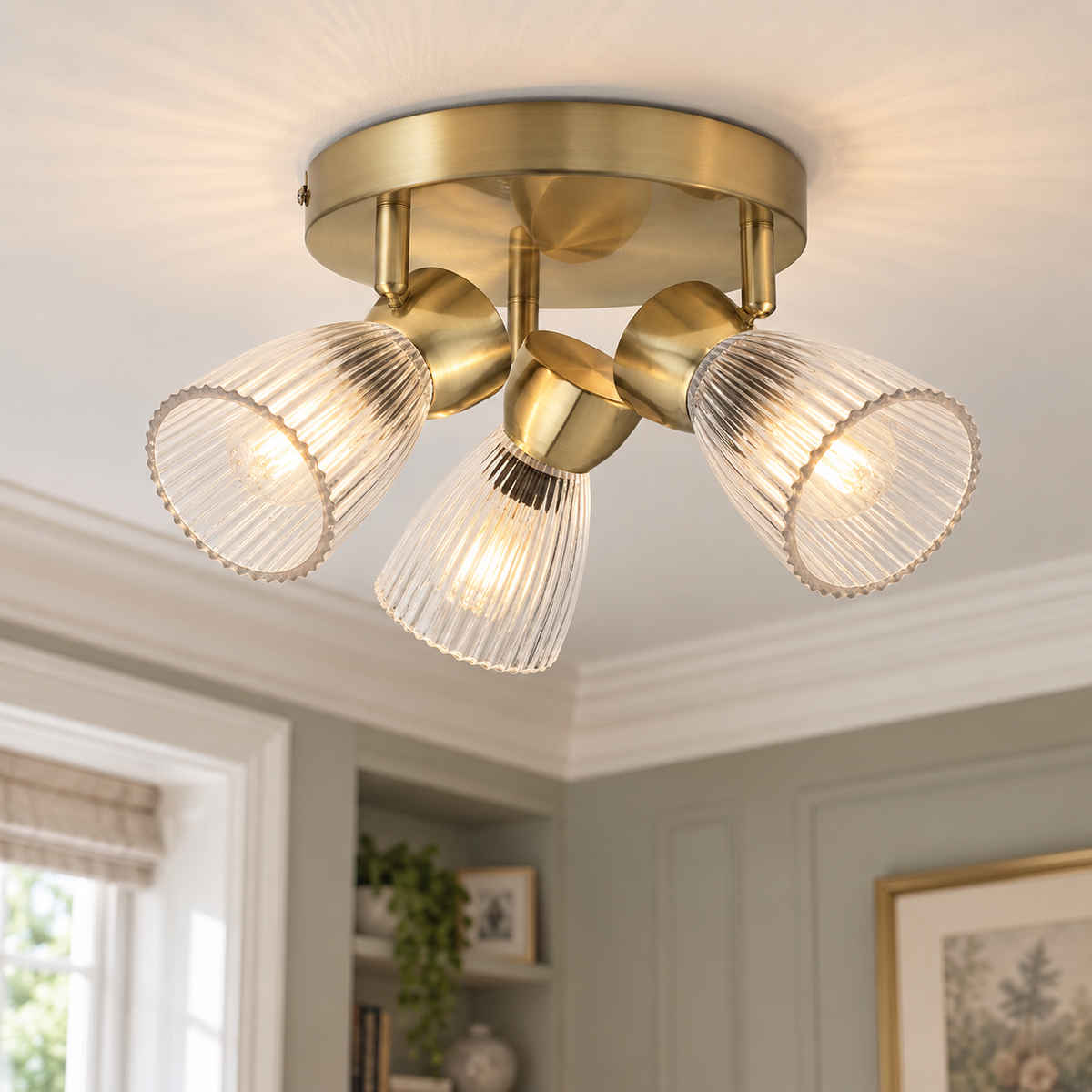 Best Gold 3 Light Round Glass Ceiling Light
