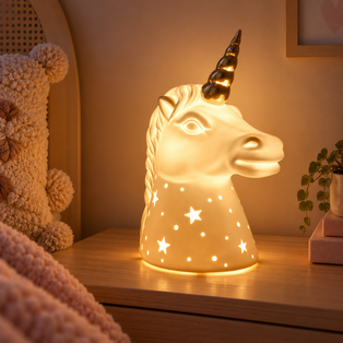 Kids Unicorn with Gold Horn Ceramic Night Light