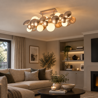 Bubble 8 Light Gold Semi-Flush Ceiling Light