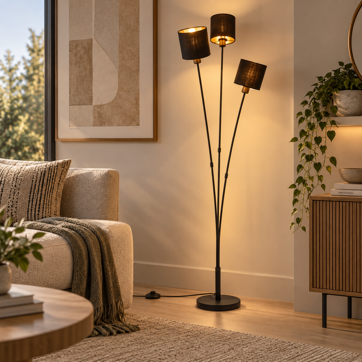 Tommy 3 Light Matt Black Floor Lamp