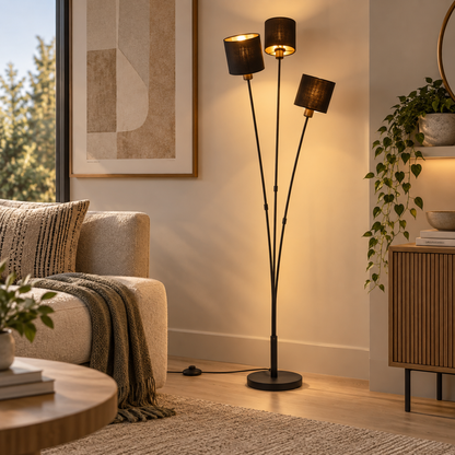 Tommy 3 Light Matt Black Floor Lamp