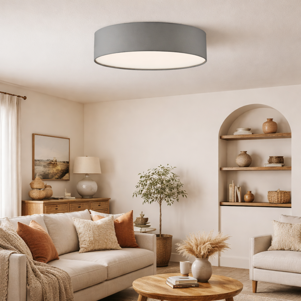 Cierro Grey Drum 4 Light Flush Ceiling Light with Diffuser