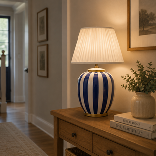 Circus Blue & White Ceramic Table Lamp
