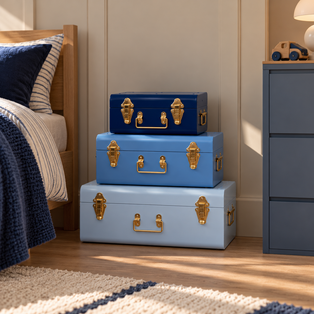 Set of Three Assorted Storage Trunks - Blue