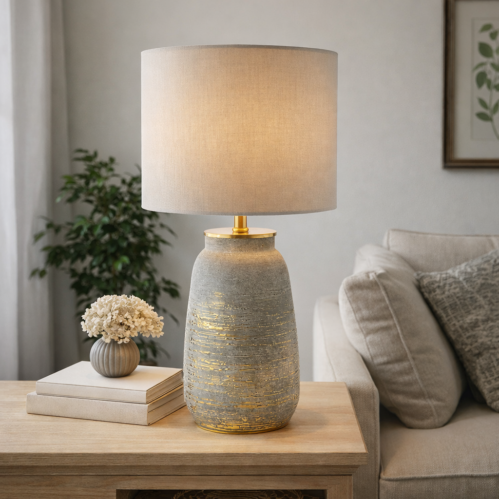 Creon Grey & Antique Brass Ceramic Table Lamp