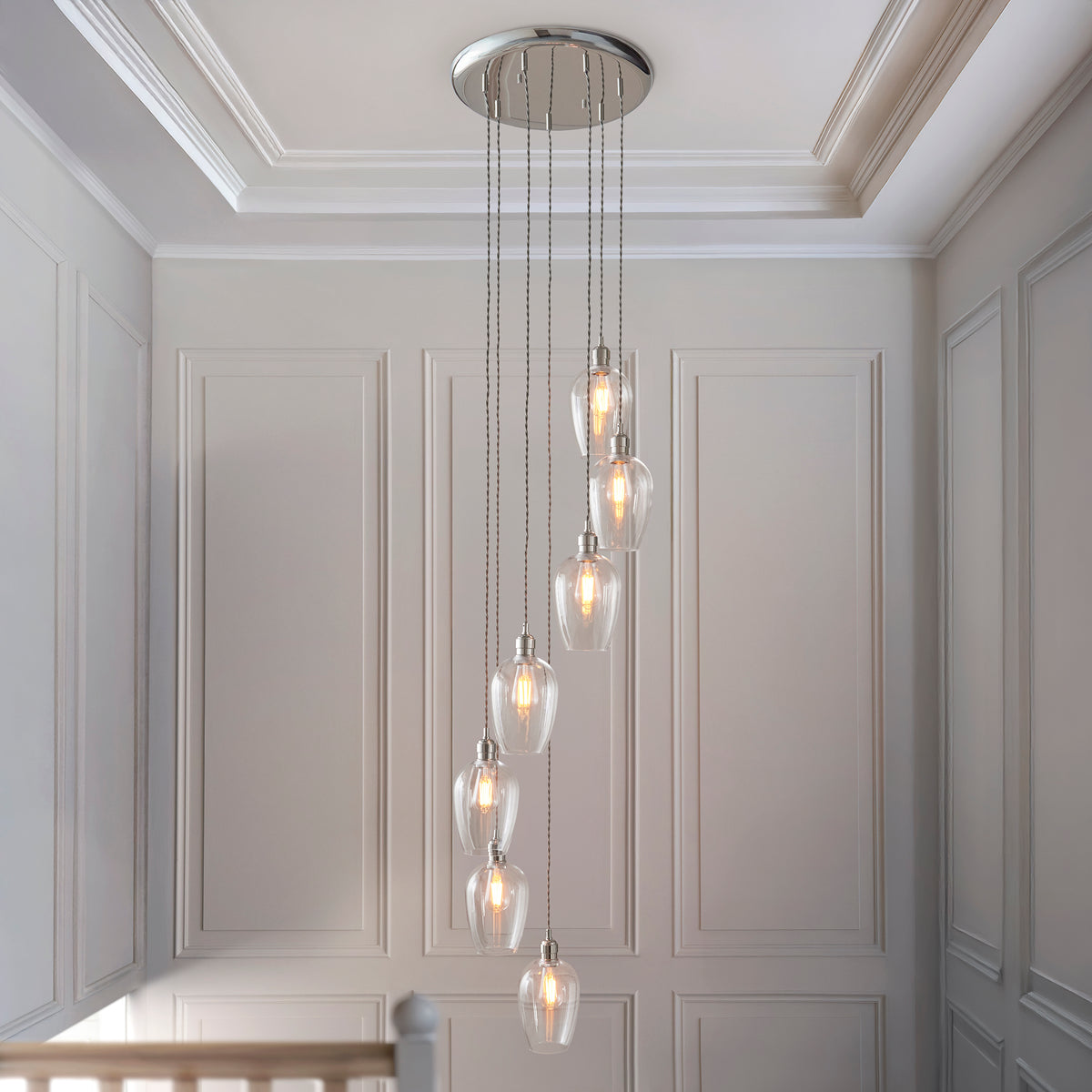 Stourton 7 Light Nickel & Clear Glass Cascade Pendant Light