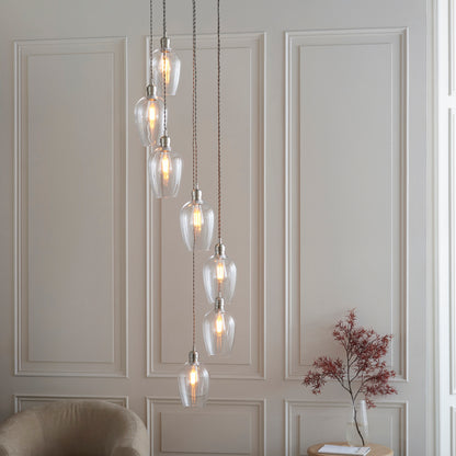 Stourton 7 Light Nickel & Clear Glass Cascade Pendant Light