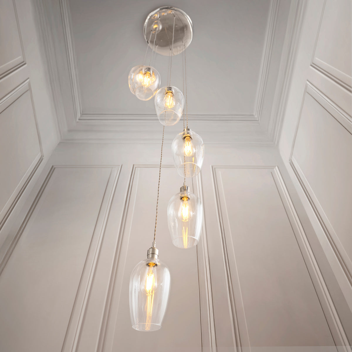 Stourton 7 Light Nickel & Clear Glass Cascade Pendant Light