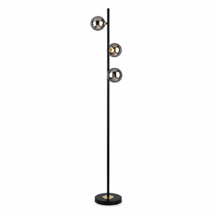 Eaen 3 Light Black and Gold Floor Lamp with Smoked Glass