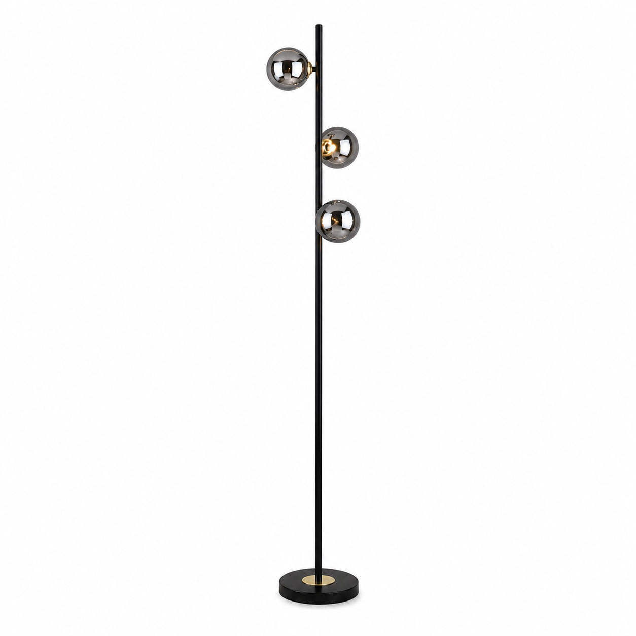 Eaen 3 Light Black and Gold Floor Lamp with Smoked Glass