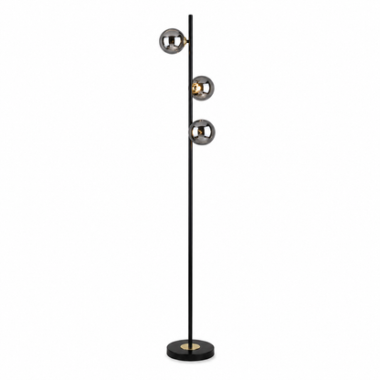 Eaen 3 Light Black and Gold Floor Lamp with Smoked Glass
