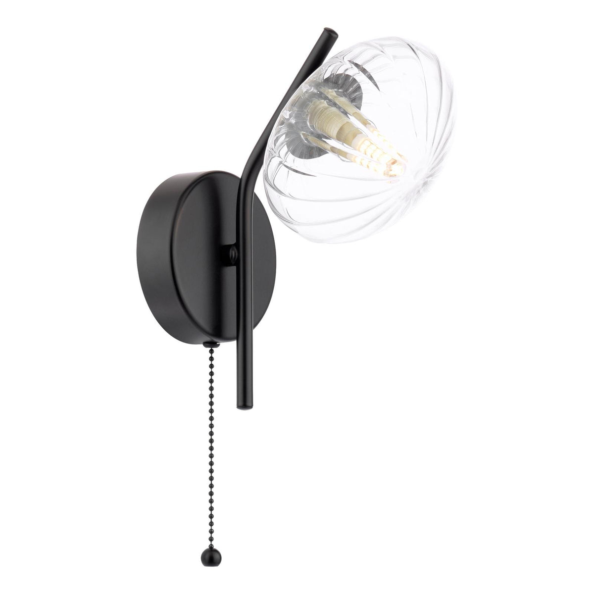 Ede Matt Black & Ribbed Glass Wall Light