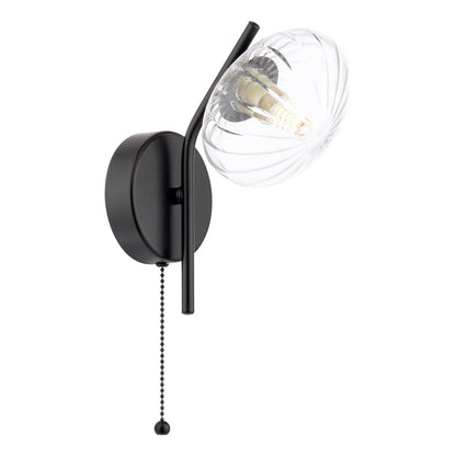 Ede Matt Black & Ribbed Glass Wall Light