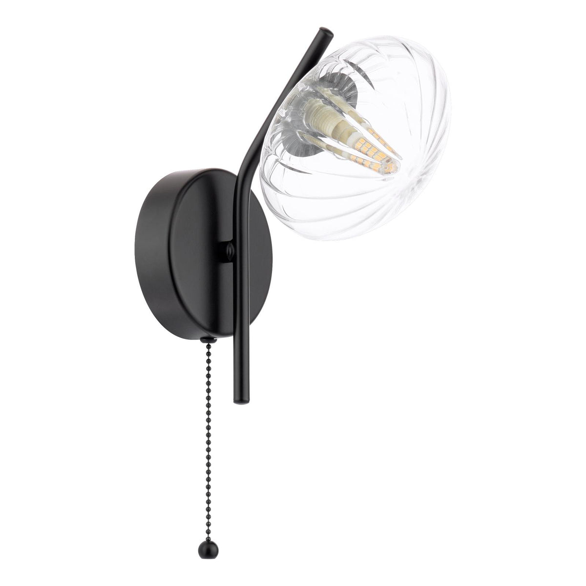 Ede Matt Black & Ribbed Glass Wall Light