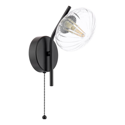 Ede Matt Black & Ribbed Glass Wall Light