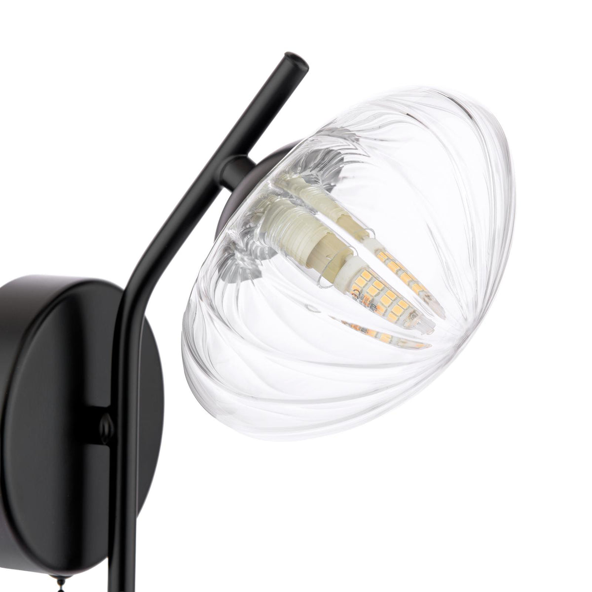 Ede Matt Black & Ribbed Glass Wall Light