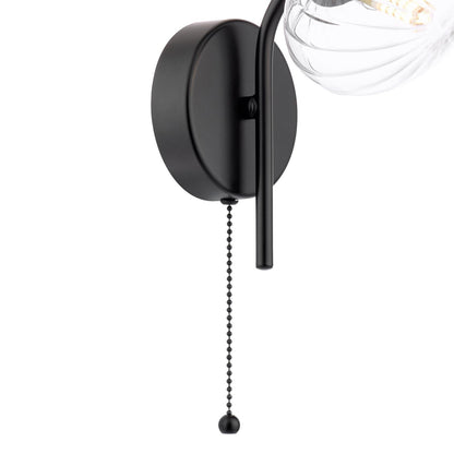 Ede Matt Black & Ribbed Glass Wall Light
