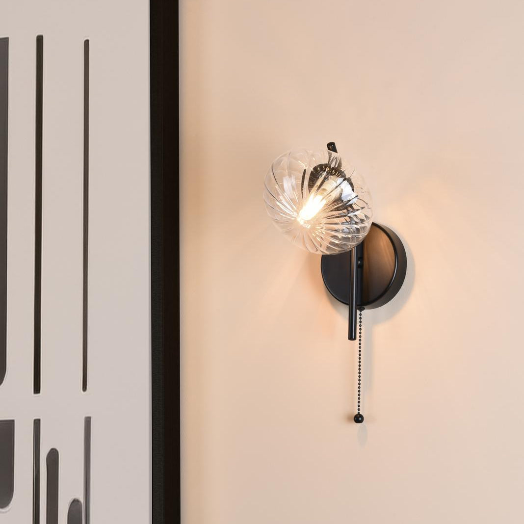 Ede Matt Black & Ribbed Glass Wall Light