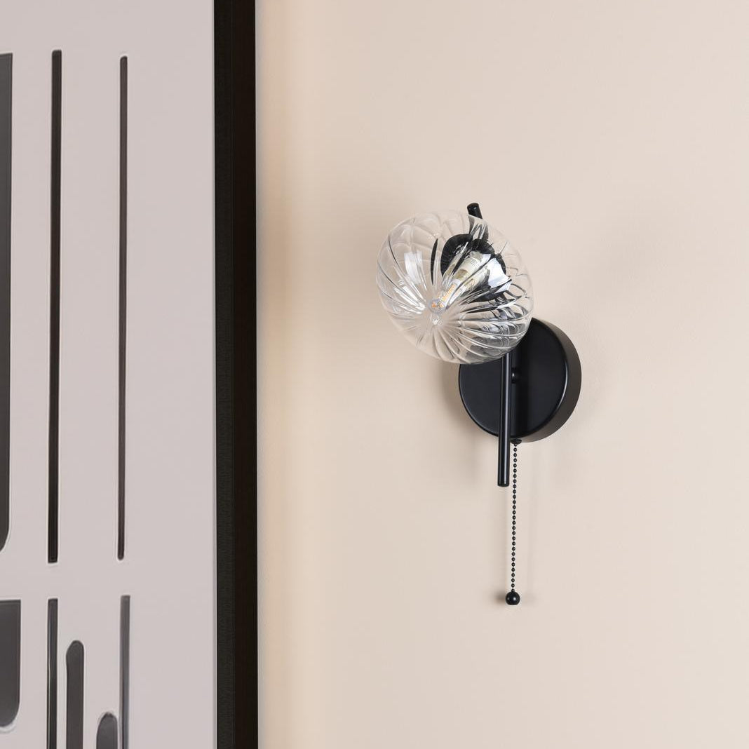 Ede Matt Black & Ribbed Glass Wall Light