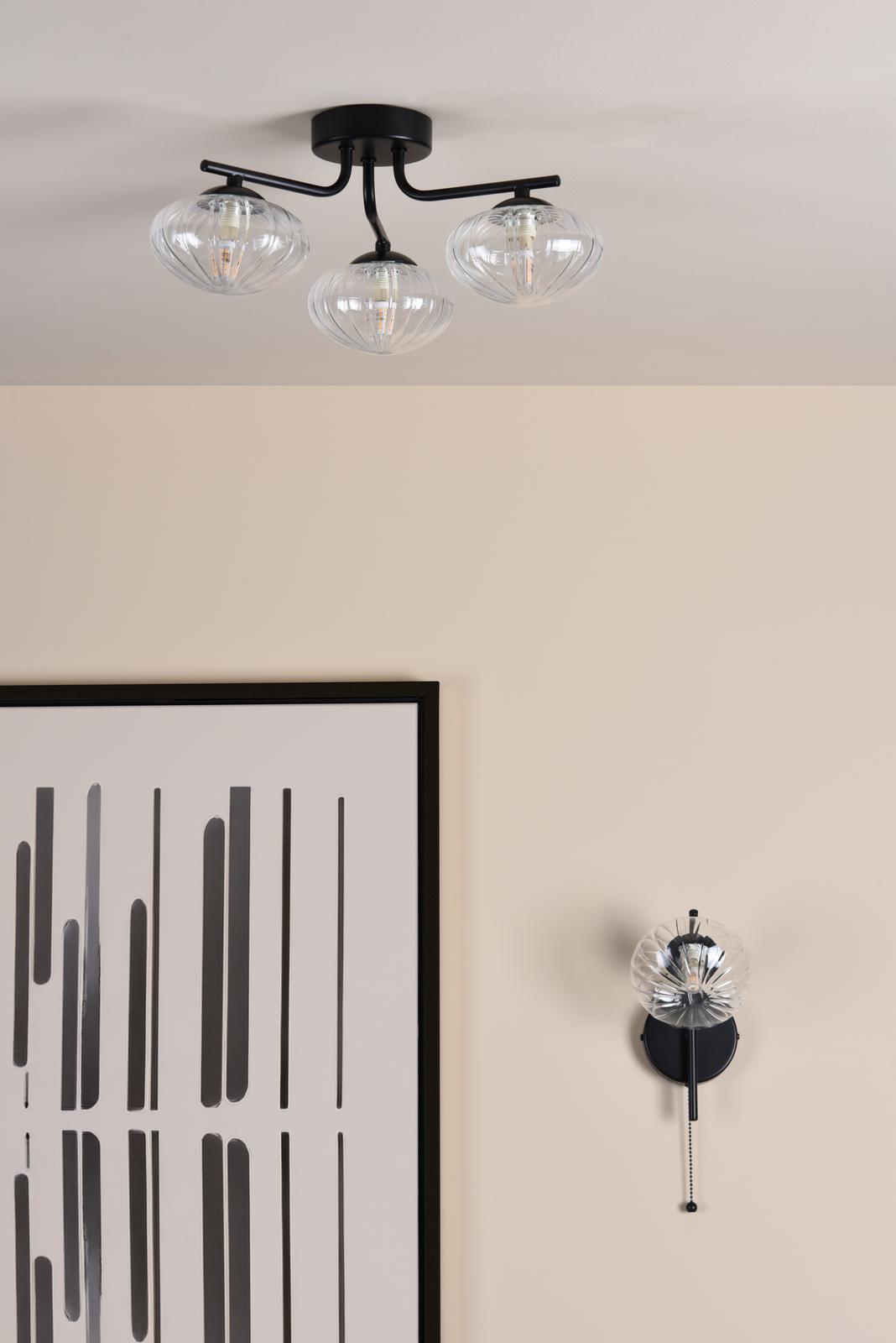 Ede Matt Black & Ribbed Glass Wall Light