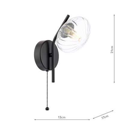 Ede Matt Black & Ribbed Glass Wall Light