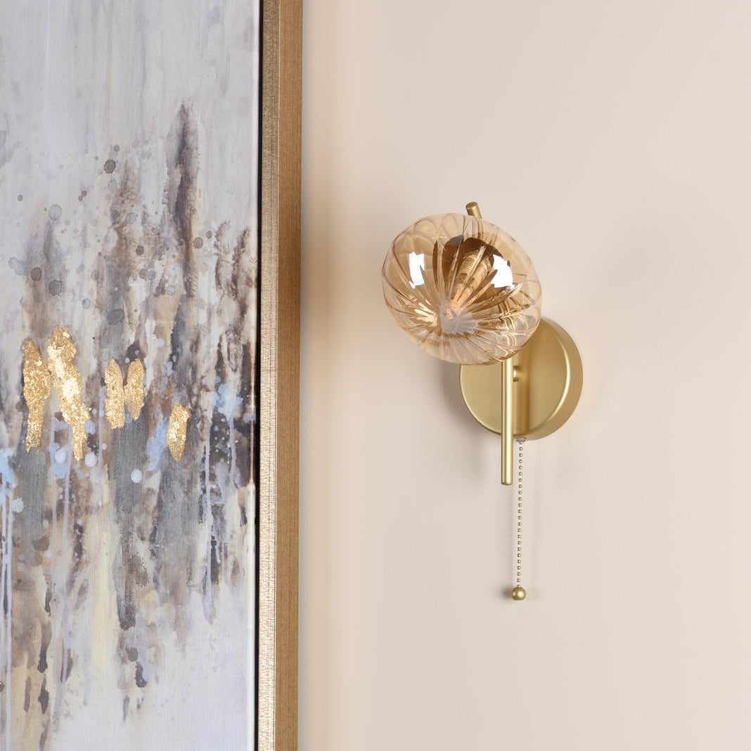 Ede Satin Gold & Amber Glass Wall Light