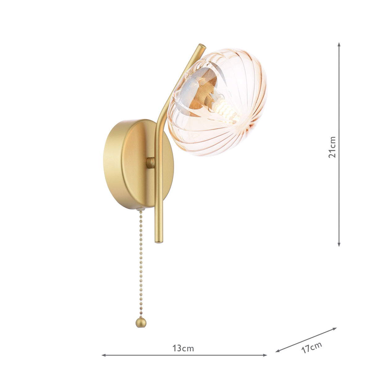 Ede Satin Gold & Amber Glass Wall Light