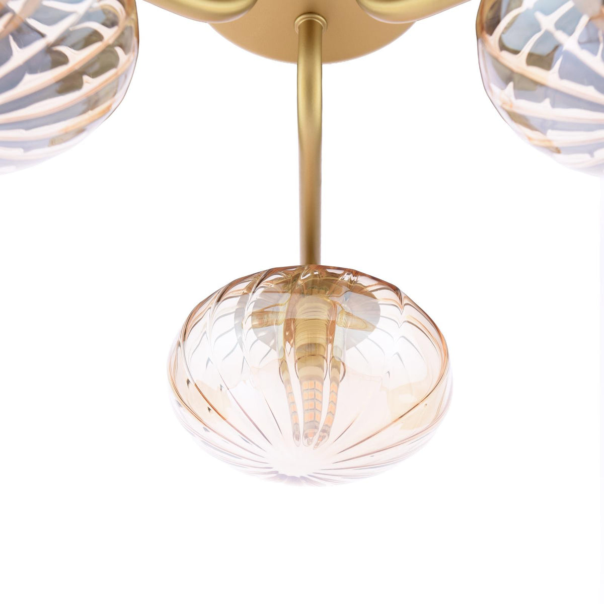Ede 3 Light Satin Gold & Amber Glass Semi-Flush Ceiling Light