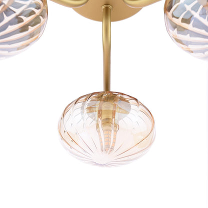 Ede 3 Light Satin Gold & Amber Glass Semi-Flush Ceiling Light