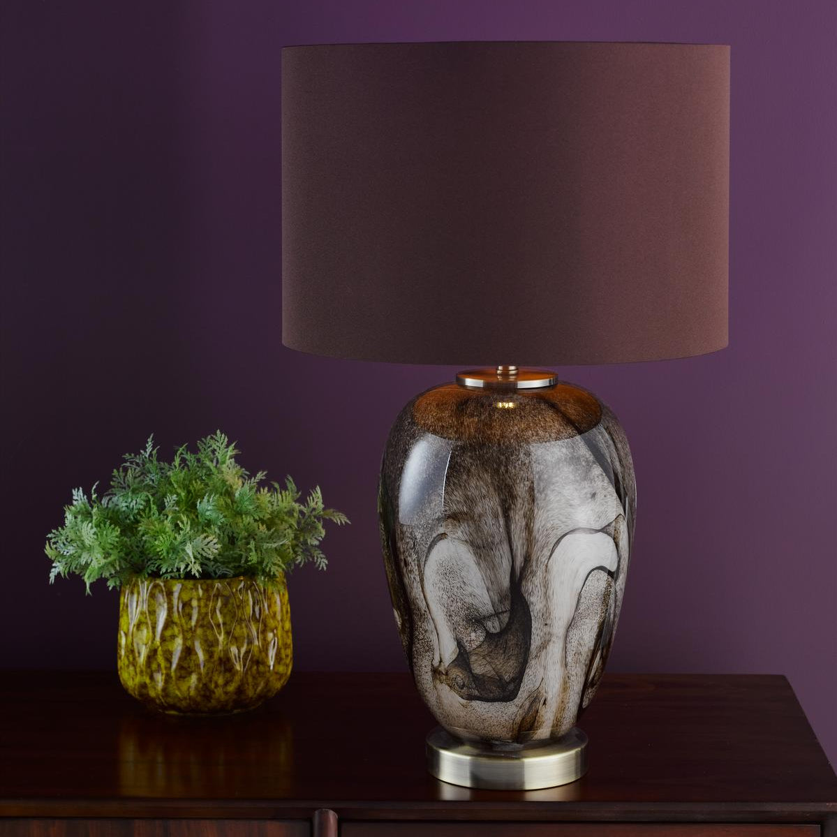 Egas Brown Marble Effect Art Glass Table Lamp