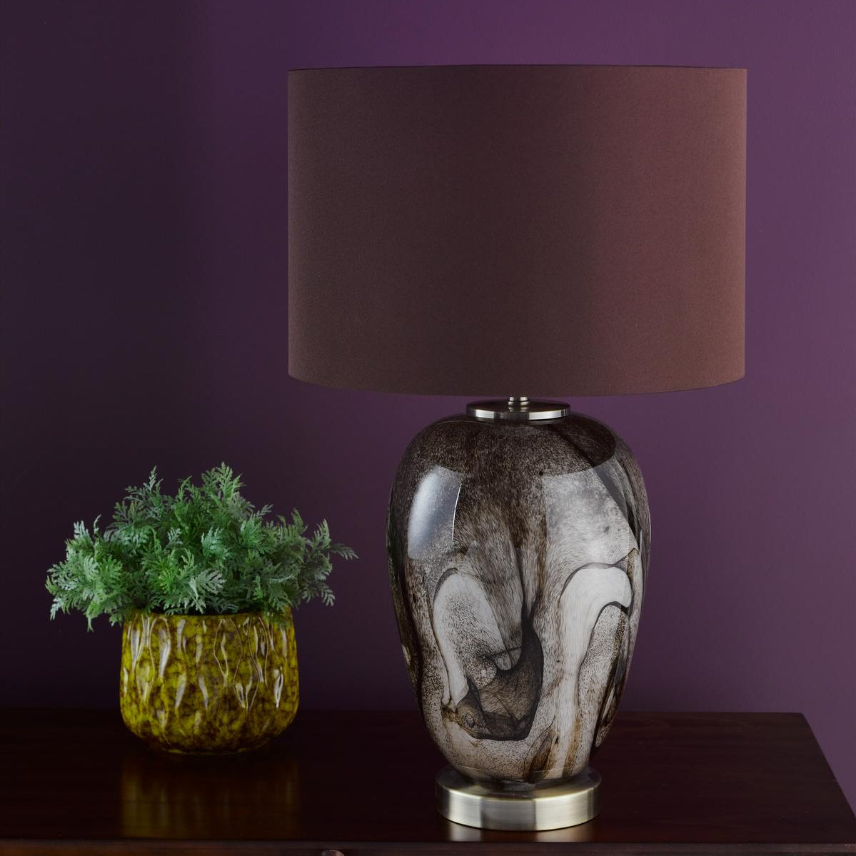 Egas Brown Marble Effect Art Glass Table Lamp