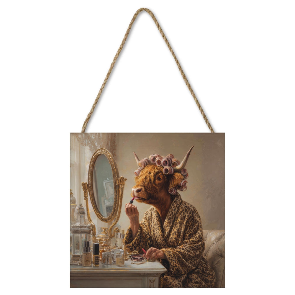 Highland Cow'S Night Out 20x20 Wooden Block